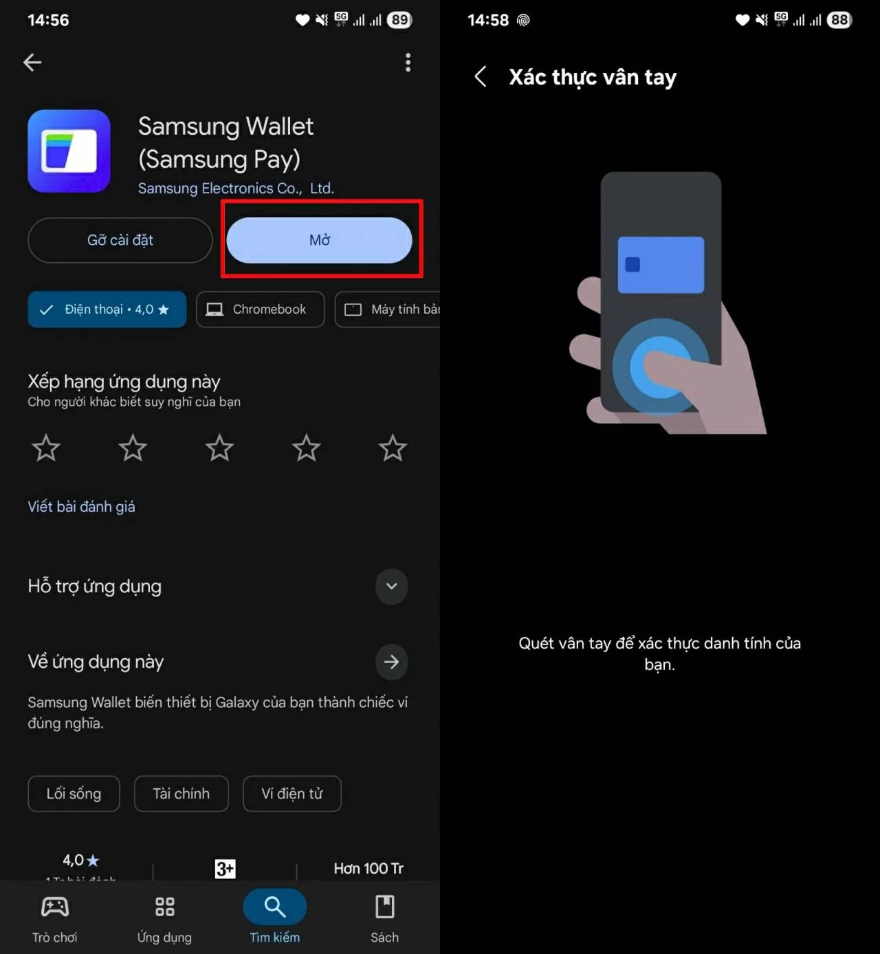 Mở ứng dụng Samsung Wallet trên thiết bị.