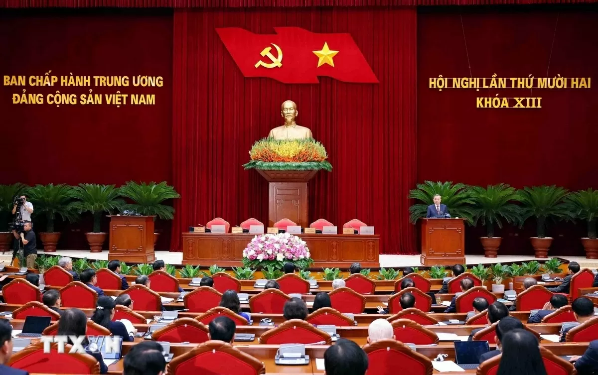 Hội nghị lần thứ 12 Ban Chấp hành Trung ương Đảng khóa XIII. (Ảnh: Phạm Kiên.TTXVN)