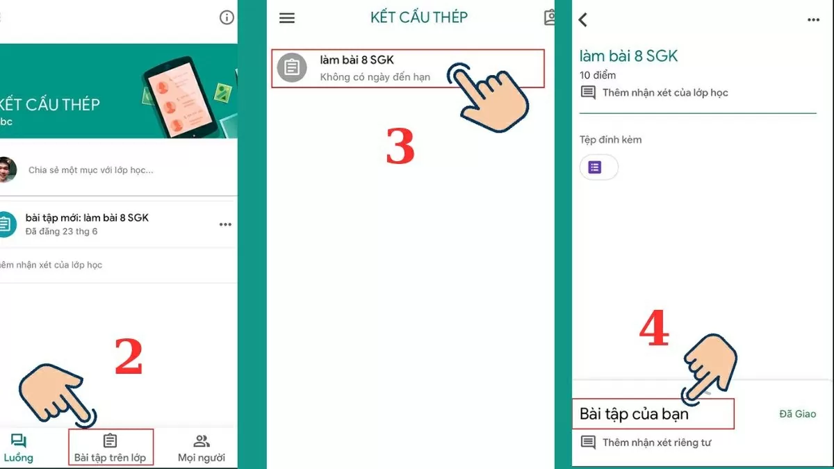 Sau đó nhấn vào phần “Bài tập của bạn”.