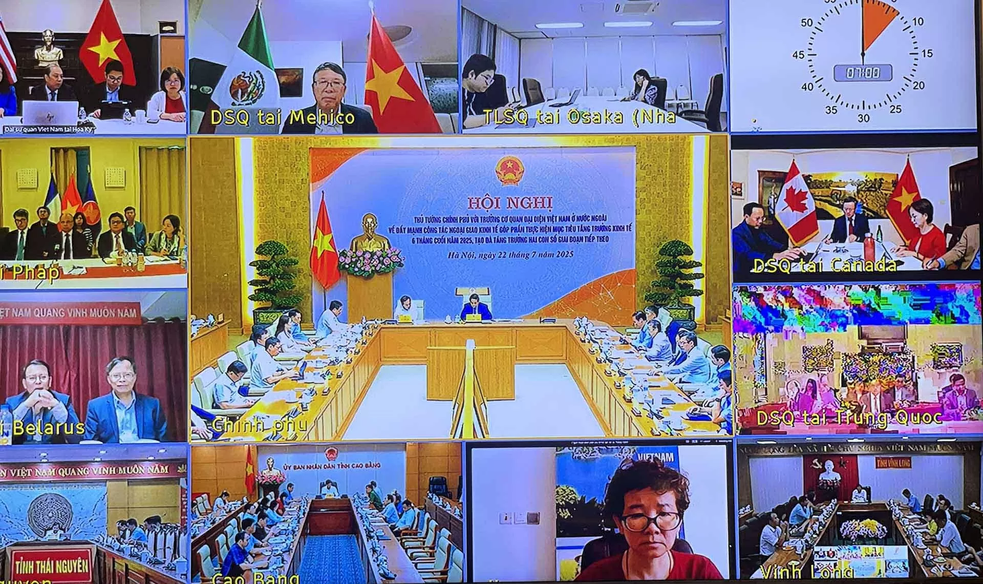 Hội nghị được tổ chức trực tiếp kết hợp trực tuyến tại đầu cầu trụ sở Chính phủ với đầu cầu 94 Cơ quan đại diện Việt Nam ở nước ngoài và 34 Ủy ban Nhân dân tỉnh, thành phố. (Nguồn: VGP) Hội nghị được tổ chức trực tiếp kết hợp trực tuyến tại đầu cầu trụ sở Chính phủ với đầu cầu 94 Cơ quan đại diện Việt Nam ở nước ngoài và 34 Ủy ban Nhân dân tỉnh, thành phố. (Nguồn: VGP)