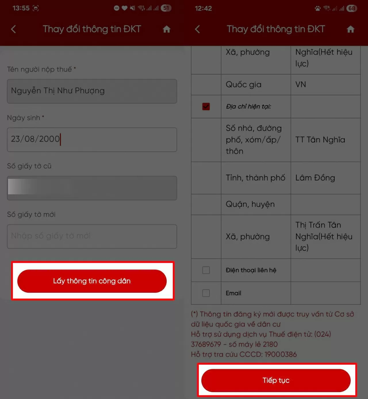Nhấn Lấy thông tin công dân. Nhấn Lấy thông tin công dân.