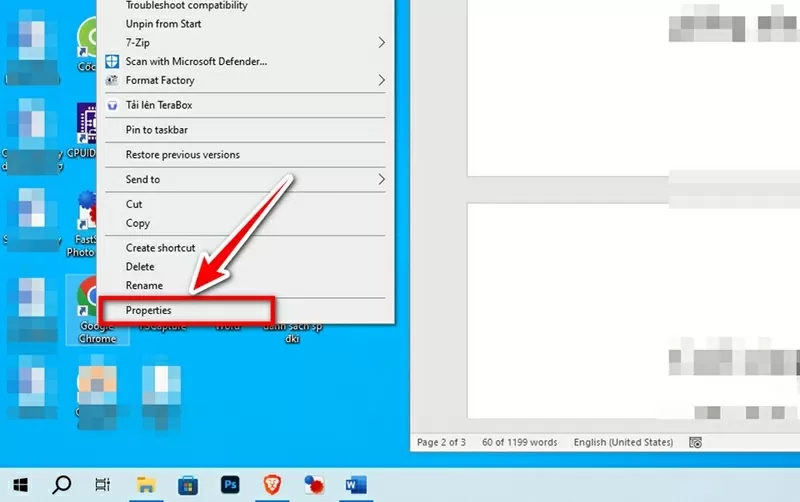 Thêm dòng lệnh vào shortcut của Chrome.