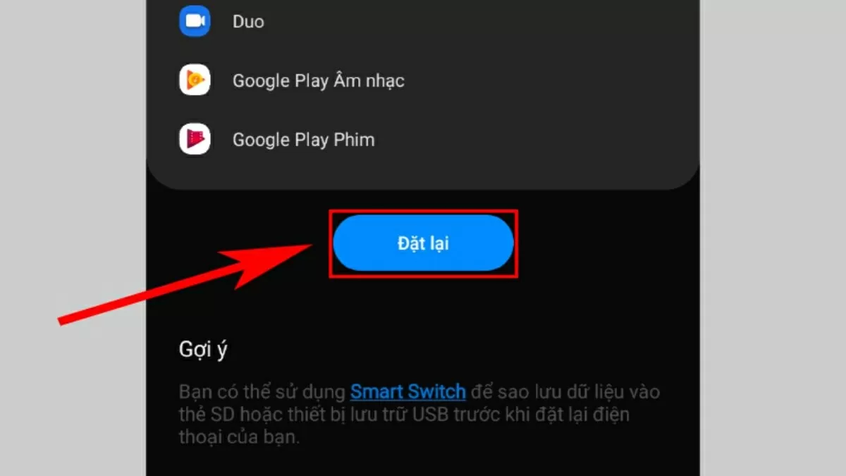 Nhấn Đặt lại để xác nhận.