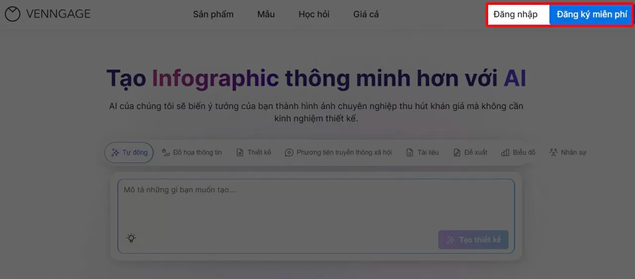 Truy cập vào trang Venngage AI.