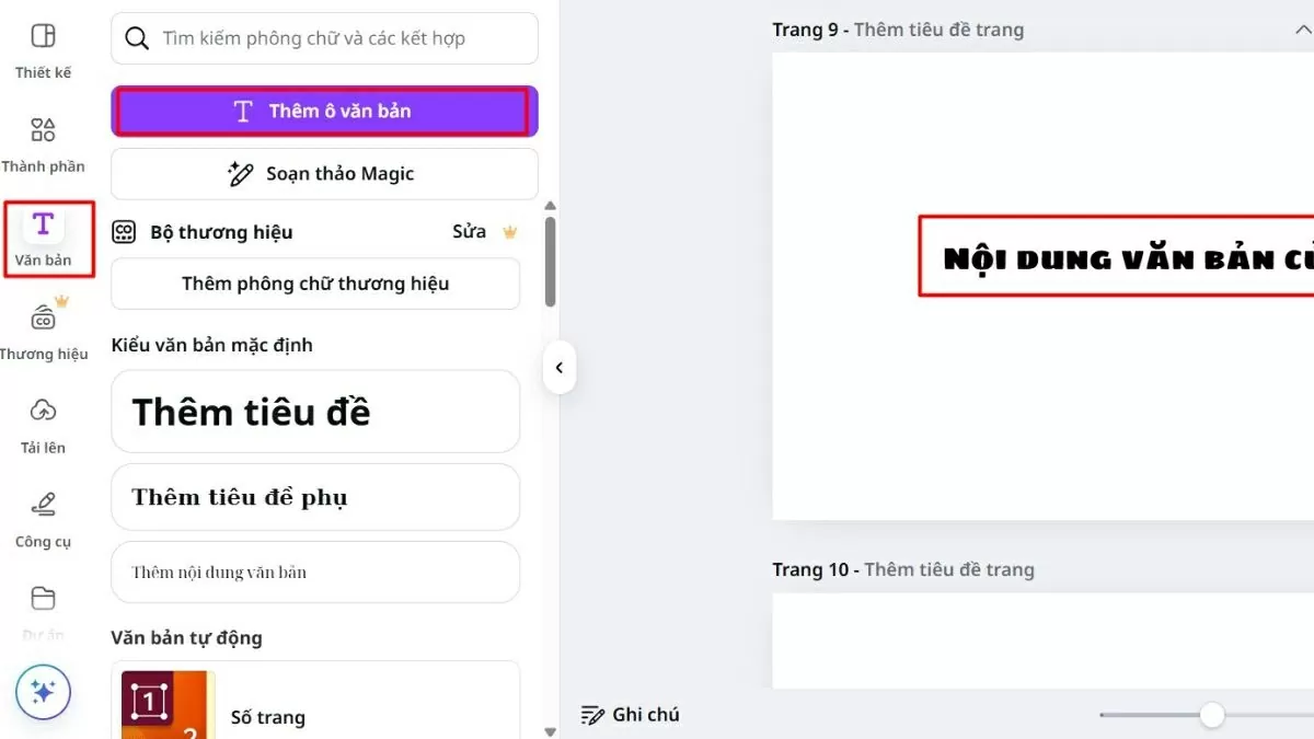 Chọn mục Text (Chữ) từ thanh công cụ bên trái