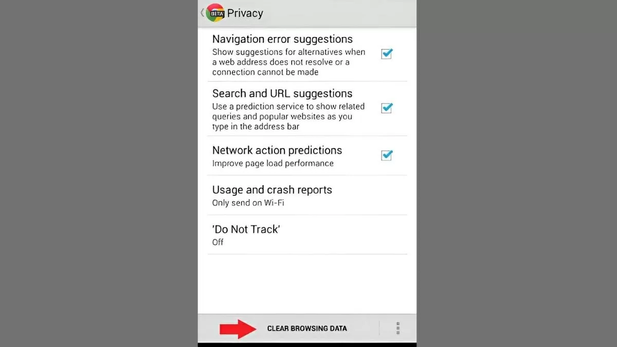 Nhấn vào Xóa dữ liệu duyệt web (Clear browsing data). 