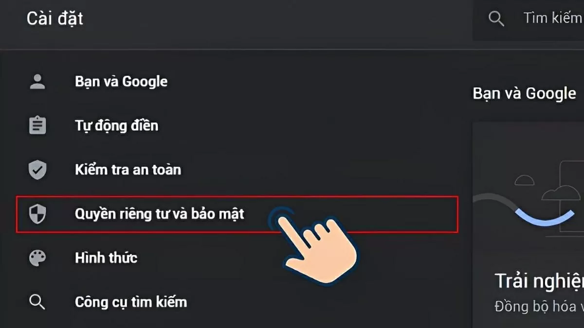 Tìm đến mục Quyền riêng tư và bảo mật (Privacy & Security)