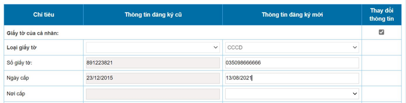 Nhập các thông tin cá nhân mới từ CCCD gắn chip