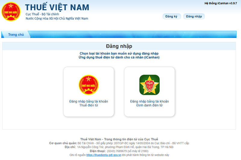 Đăng nhập bằng tài khoản thuế điện tử đã được cấp.