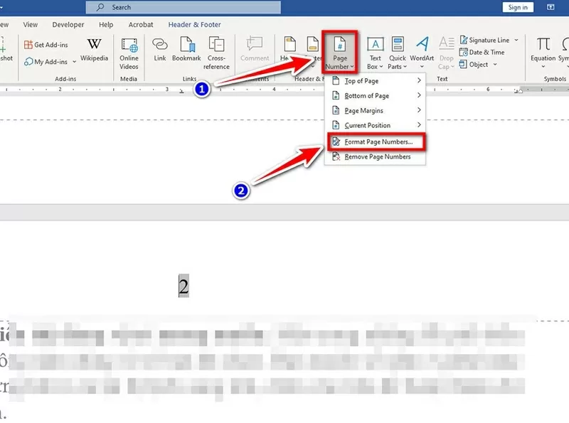 Vào Insert → Page Number → Format Page Numbers.