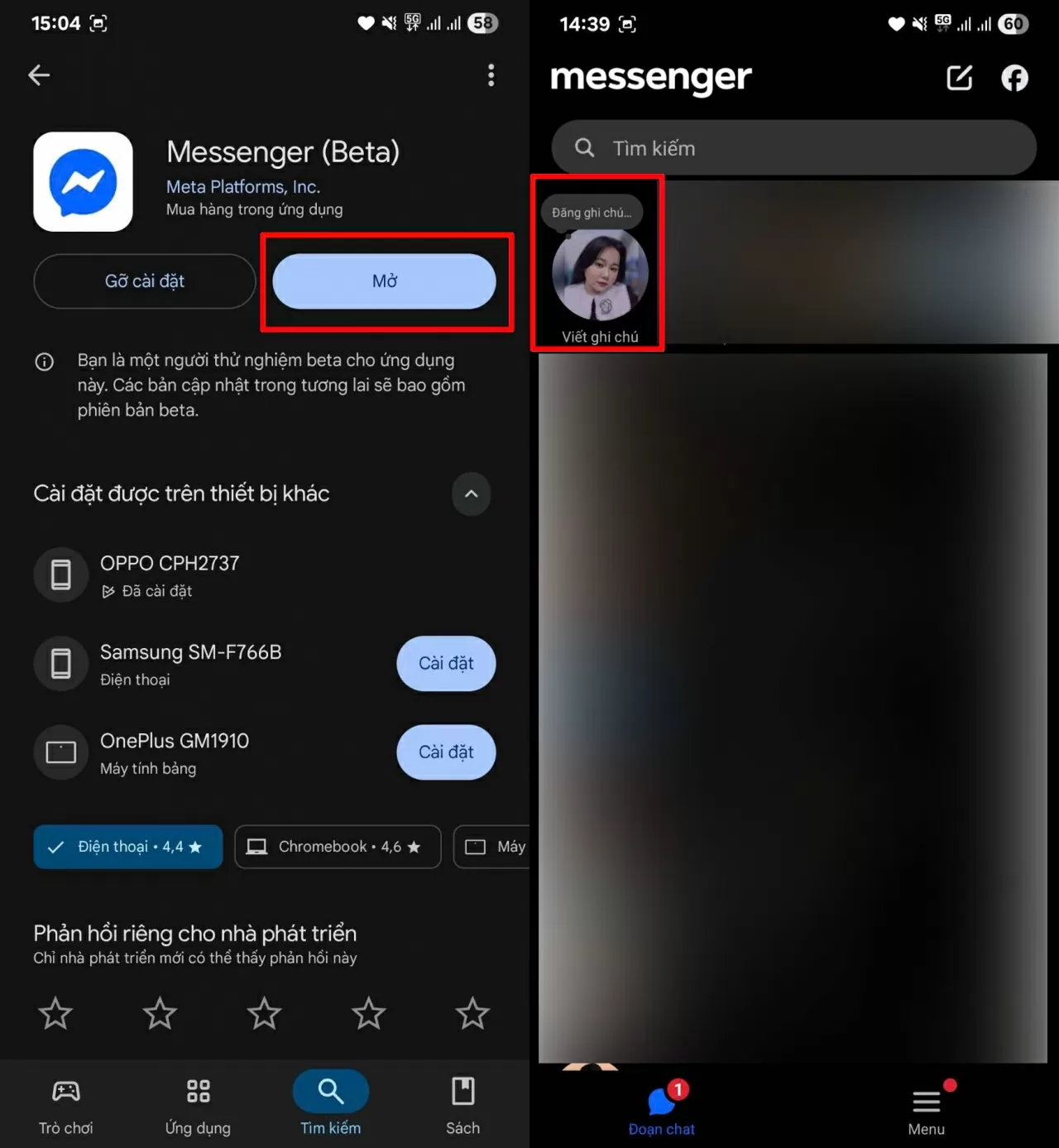 Mở ứng dụng Messenger trên điện thoại của bạn.