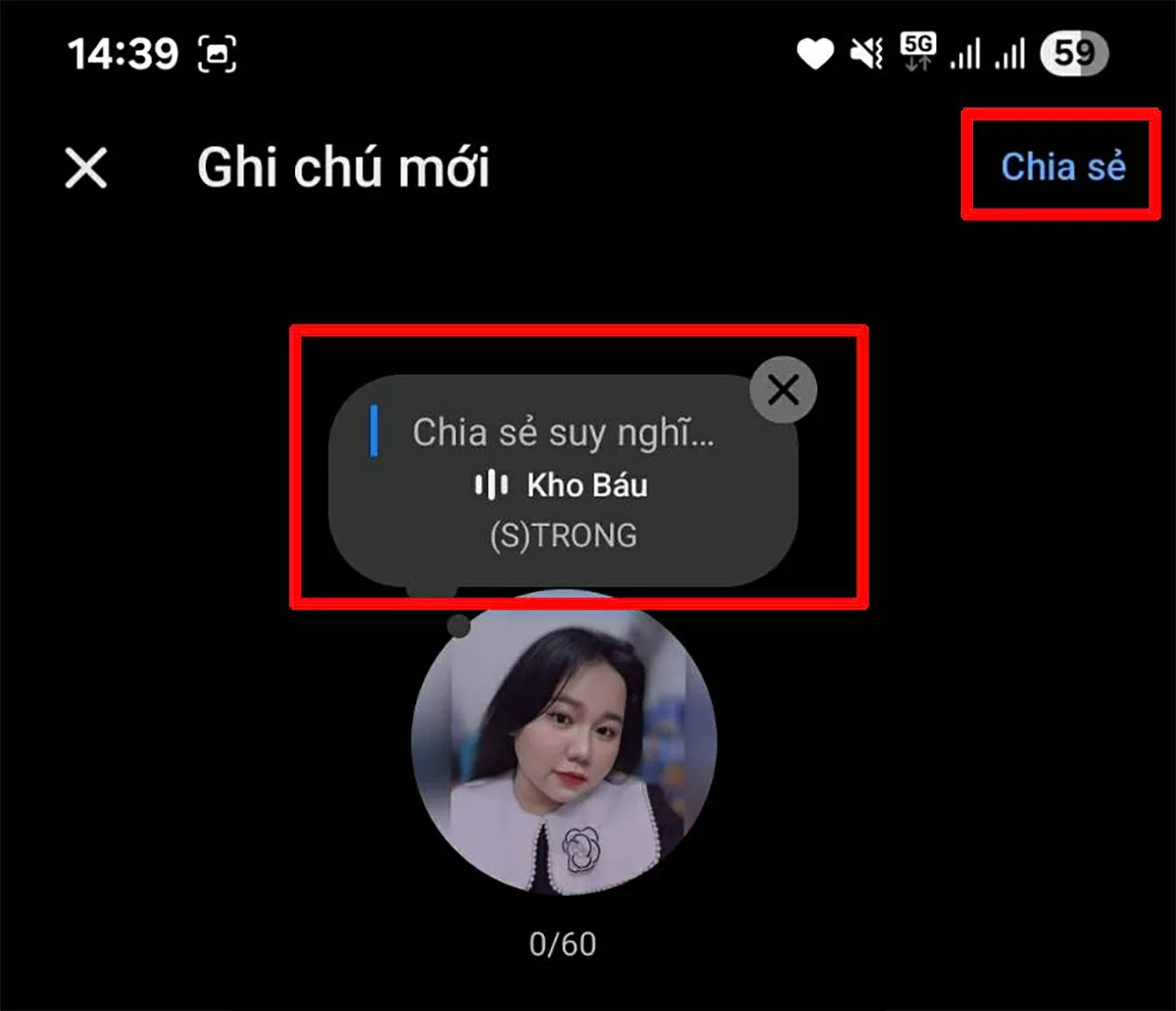 Nhấn vào nút “Chia sẻ” để đăng ghi chú của bạn.