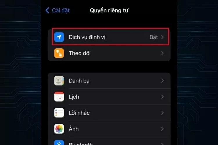 Hãy tiếp tục chọn Dịch vụ định vị (Location Services) Hãy tiếp tục chọn Dịch vụ định vị (Location Services)