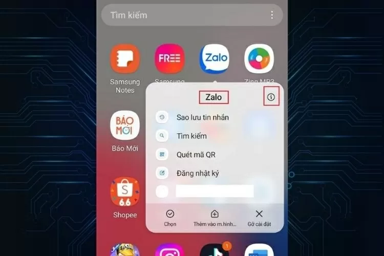 Chọn mục Thông tin ứng dụng Chọn mục Thông tin ứng dụng
