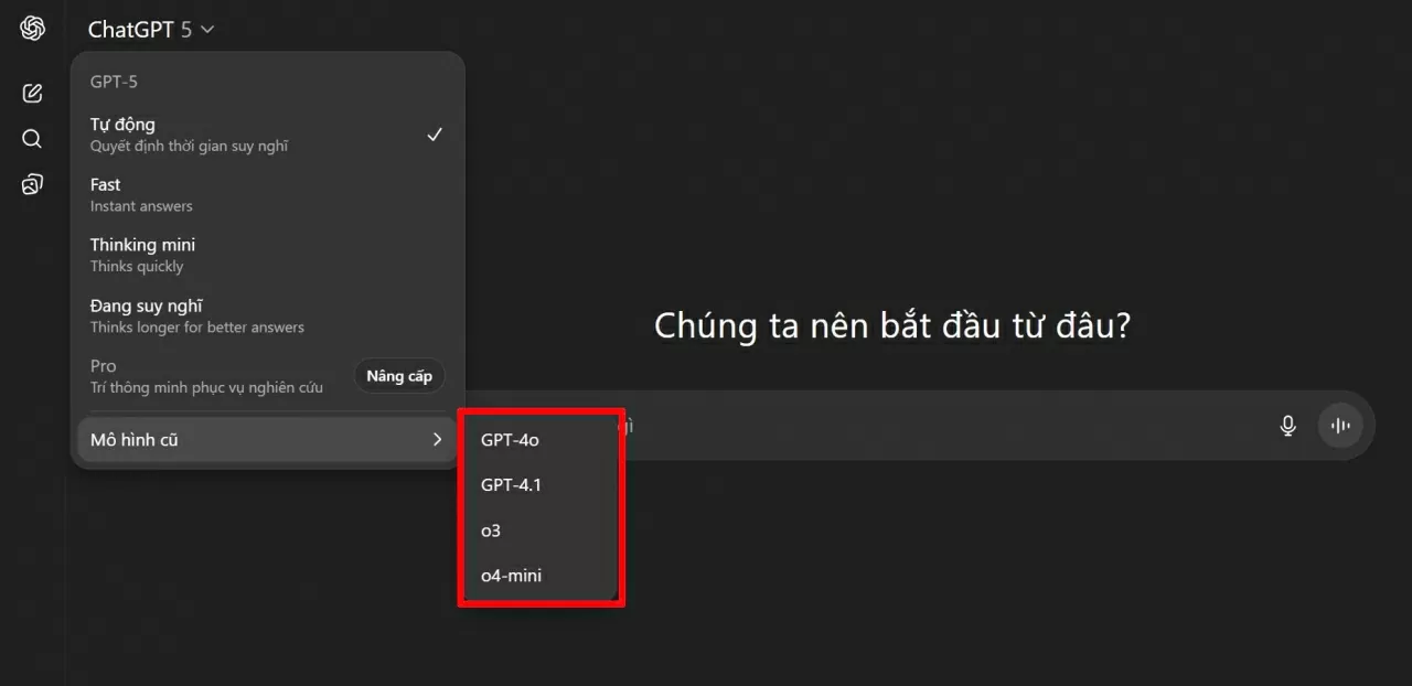 Chọn ChatGPT-4o để đổi mô hình