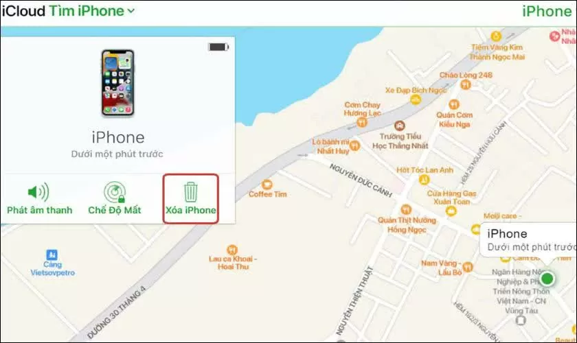 Nhấn vào Erase iPhone (Xóa iPhone) Nhấn vào Erase iPhone (Xóa iPhone)