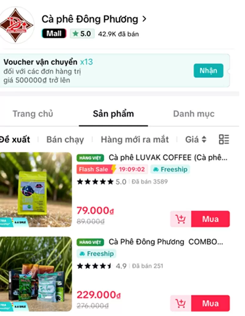 C&agrave; ph&ecirc; Đ&ocirc;ng Phương đạt ShopMall 5.0