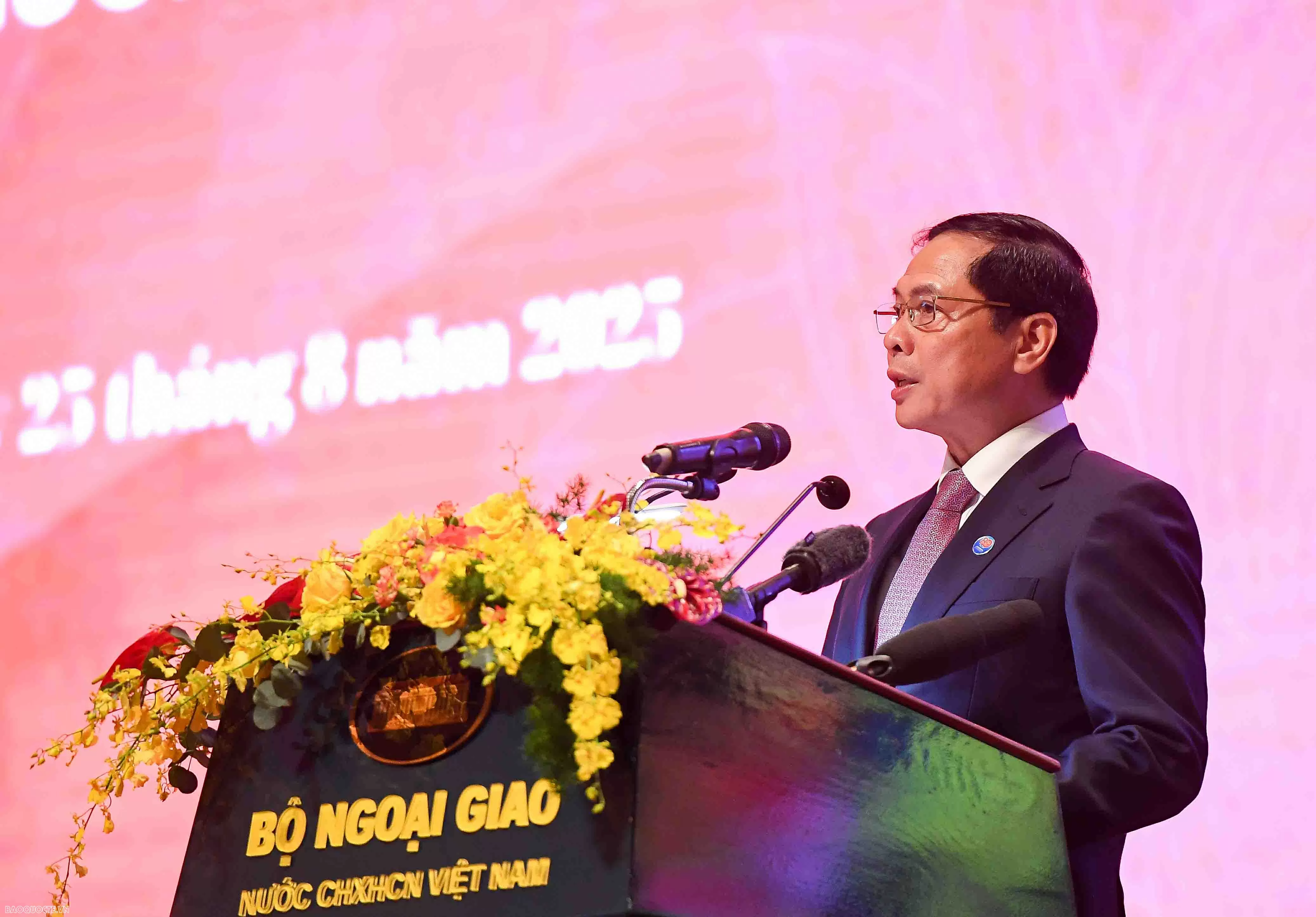 Phó Thủ tướng, Bộ trưởng Ngoại giao Bùi Thanh Sơn phát biểu tại lễ kỷ niệm. (Ảnh; Nguyễn Hồng)