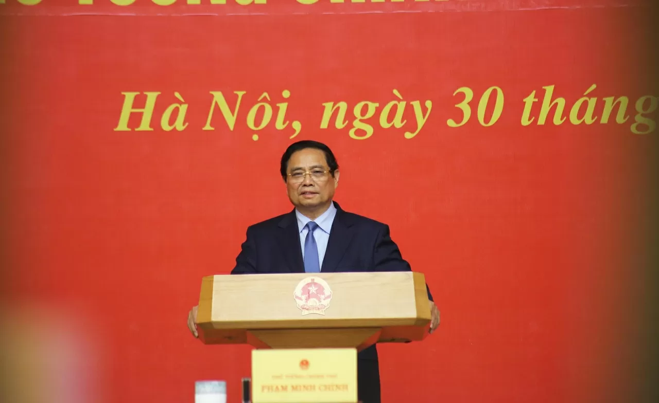 Thủ tướng Chính phủ Phạm Minh Chính phát biểu tại buổi công bố Quyết định. (Ảnh: Thành Long)
