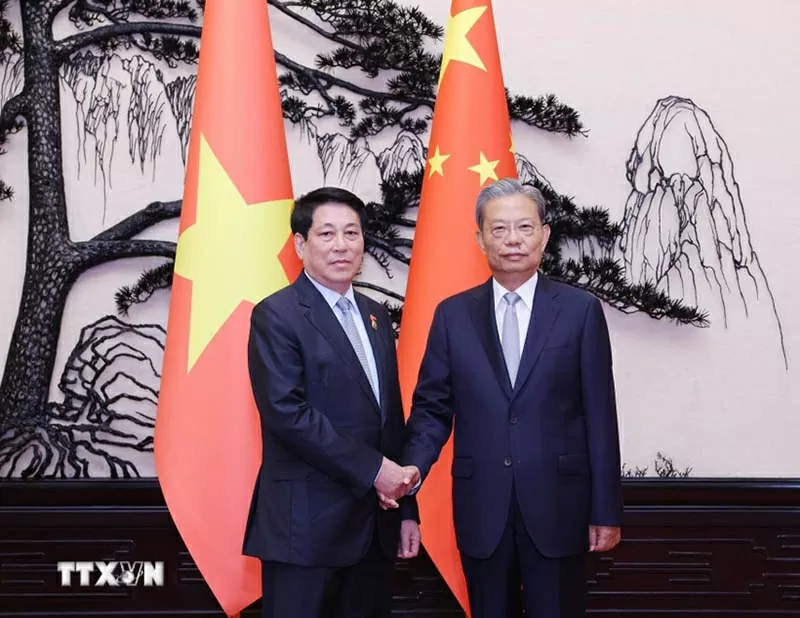 Chủ tịch nước Lương Cường hội kiến Ủy viên trưởng Nhân đại toàn quốc Trung Quốc Triệu Lạc Tế. (Nguồn: TTXVN)