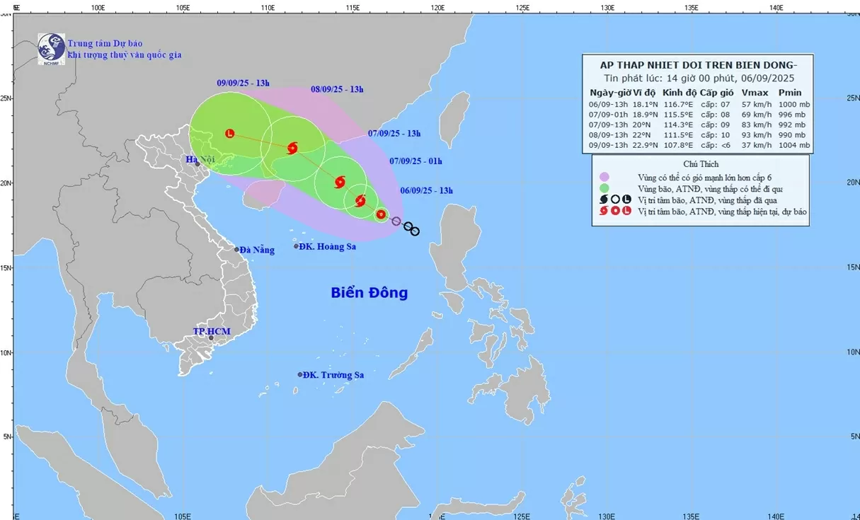 Dự báo thời tiết 10 ngày tới (6-16/9): Miền Bắc nắng nóng, sau chuyển có mưa lớn diện rộng từ 9-11/9; áp thấp nhiệt đới khả năng mạnh thành bão 70-80%