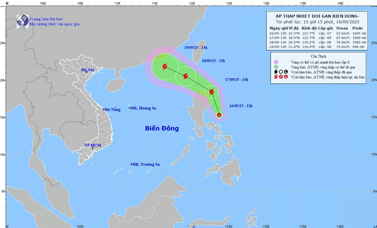 Dự báo thời tiết ngày mai (17/9): Bắc Bộ ngày nắng; áp thấp nhiệt đới khả năng mạnh thành bão, đi vào Biển Đông Dự báo thời tiết ngày mai (17/9): Bắc Bộ ngày nắng; áp thấp nhiệt đới khả năng mạnh thành bão, đi vào Biển Đông