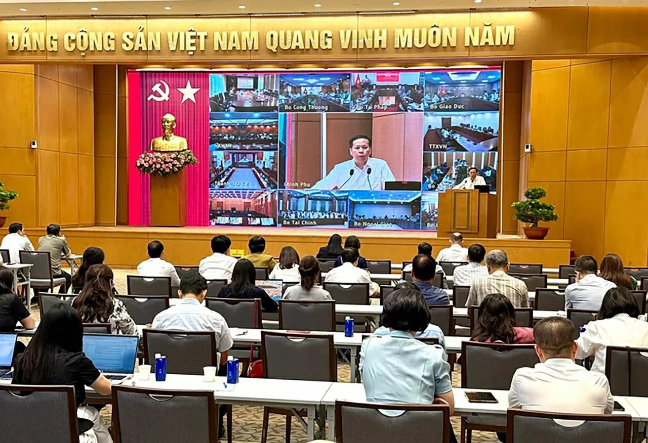 Toàn cảnh điểm cầu Trực tiếp tại Trụ sở Chính phủ. (Nguồn: VGP)