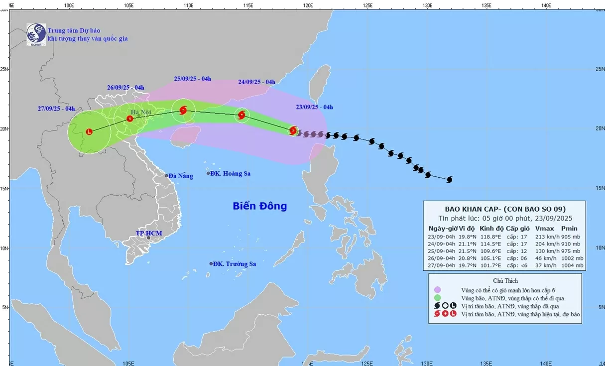 Siêu bão Ragasa đi vào Biển Đông trở thành cơn bão số 9; từ đêm 24/9 Bắc Bộ, Thanh Hoá và Nghệ An mưa to đến rất to, cục bộ có nơi trên 400mm