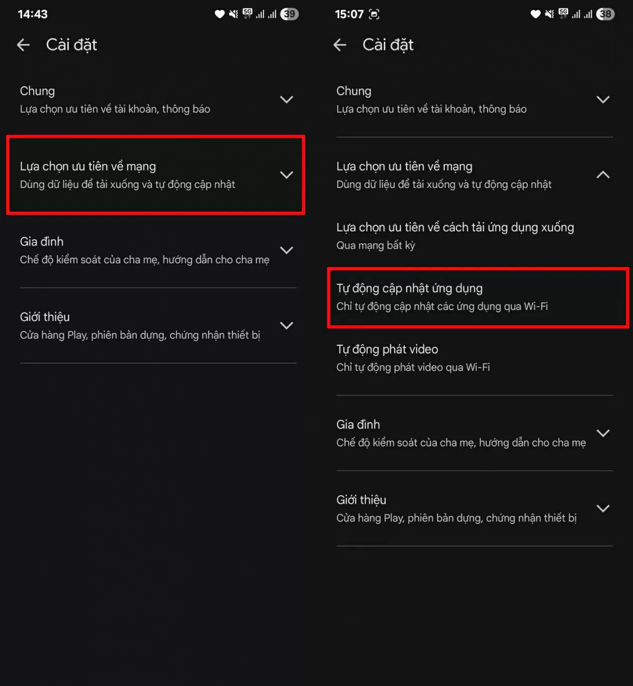 Trong menu Cài đặt, chọn Lựa chọn ưu tiên về mạng Trong menu Cài đặt, chọn Lựa chọn ưu tiên về mạng