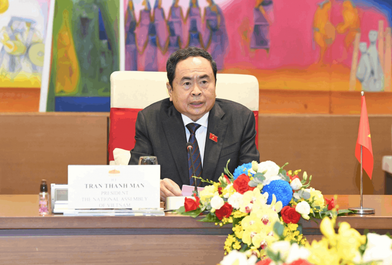 Chủ tịch Quốc hội Trần Thanh Mẫn phát biểu tại Hội đàm. (Ảnh: Lâm Hiển)