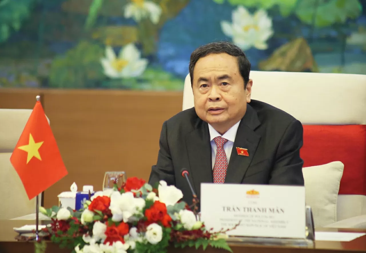 Chủ tịch Quốc hội Trần Thanh Mẫn phát biểu tại Hội đàm. (Ảnh: Thành Long)