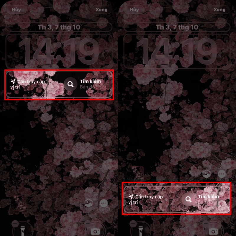 Nhấn vào khu vực tiện ích để mở danh sách các ứng dụng hỗ trợ hiển thị trên màn hình khóa.