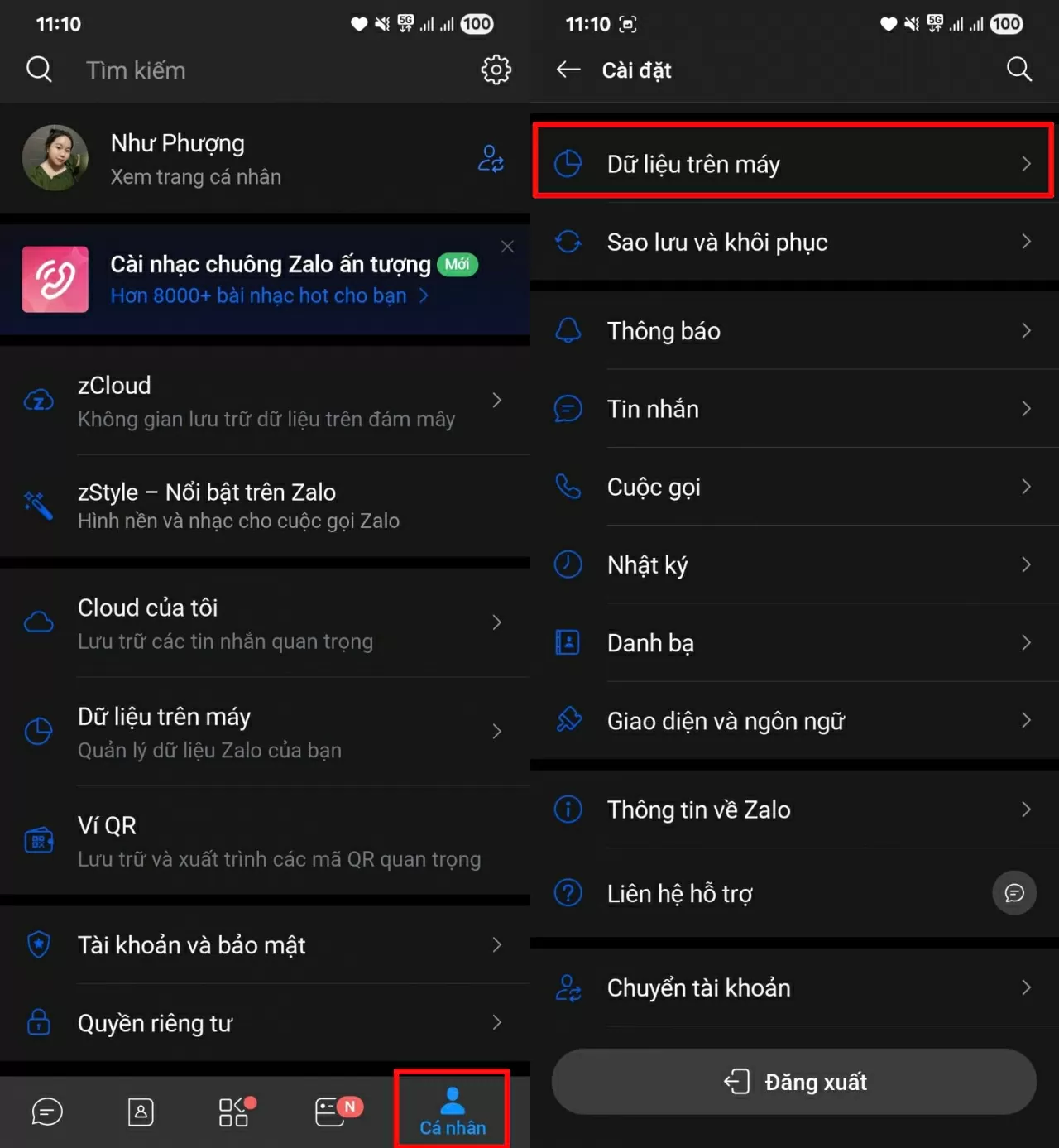Mở ứng dụng Zalo và truy cập phần Dung lượng. Mở ứng dụng Zalo và truy cập phần Dung lượng.