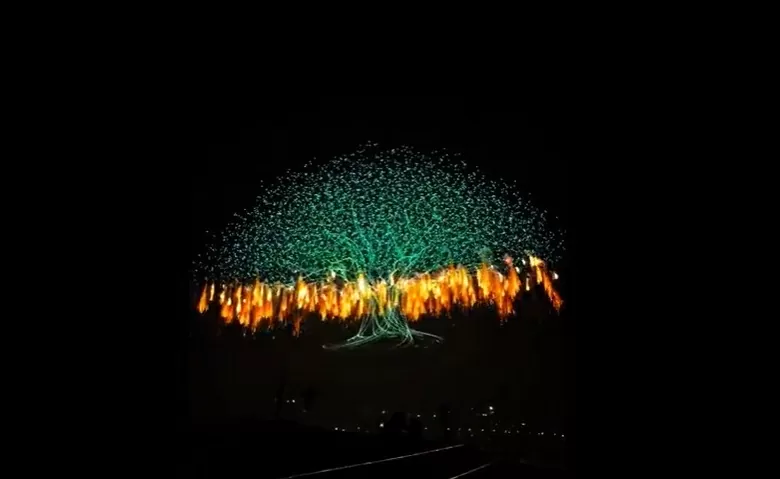 Cây đại thụ được vẽ bằng 16.000 drone tỏa sáng rực rỡ trên bầu trời, phá kỷ lục thế giới