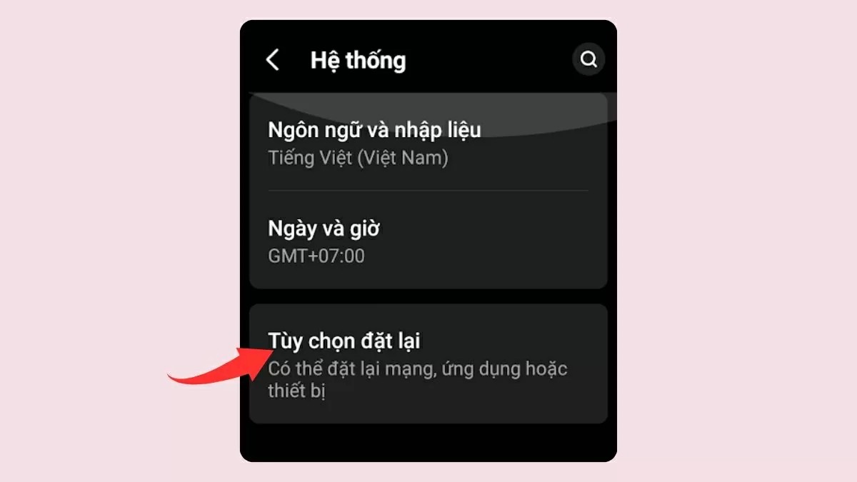 Chọn Tùy chọn đặt lại.