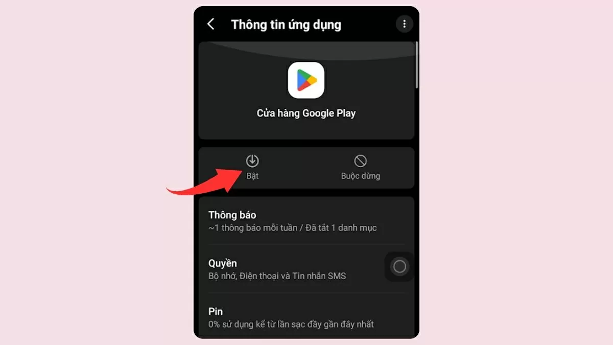 Nhấn Bật để kích hoạt lại ứng dụng.. Nhấn Bật để kích hoạt lại ứng dụng..