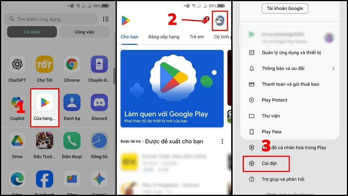 Chọn Cài đặt trong menu hiển thị.