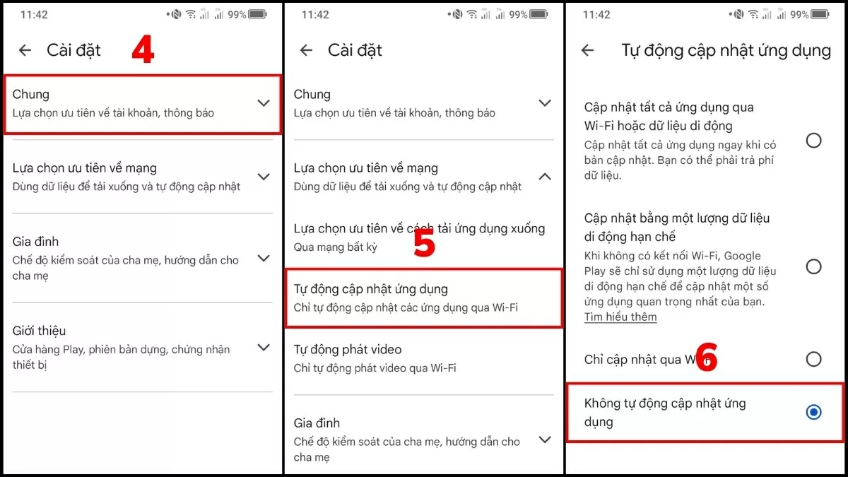 Tích chọn Không tự động cập nhật ứng dụng, sau đó nhấn Xong để lưu thay đổi.