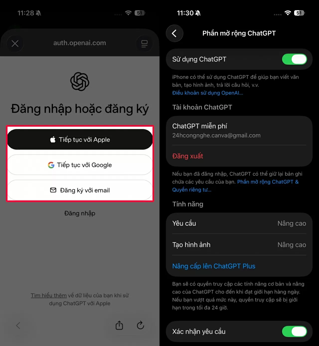 Cuối cùng, đăng nhập tài khoản ChatGPT bằng Apple ID hoặc Google Cuối cùng, đăng nhập tài khoản ChatGPT bằng Apple ID hoặc Google