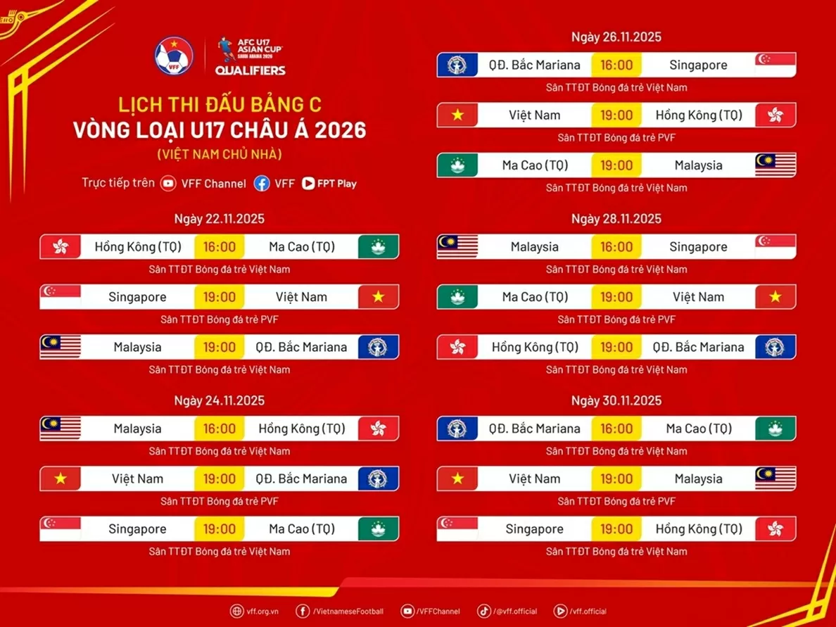 Lịch thi đấu bảng C vòng loại châu Á 2026