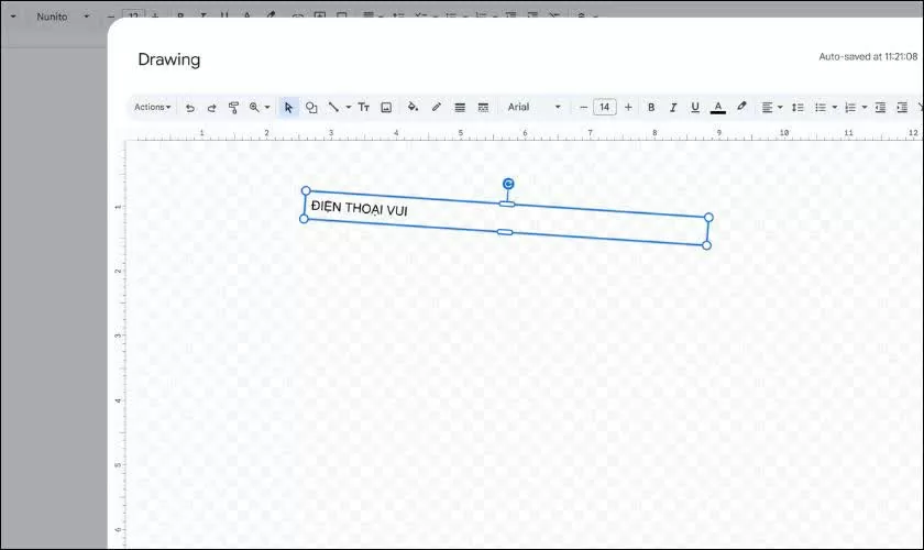 Xoay Text Box bằng nút tròn màu xanh.