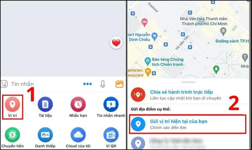 Chọn 'Vị trí' và gửi vị trí hiện tại.