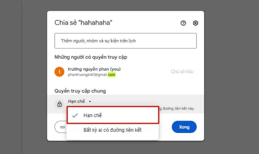 Điều chỉnh quyền truy cập.