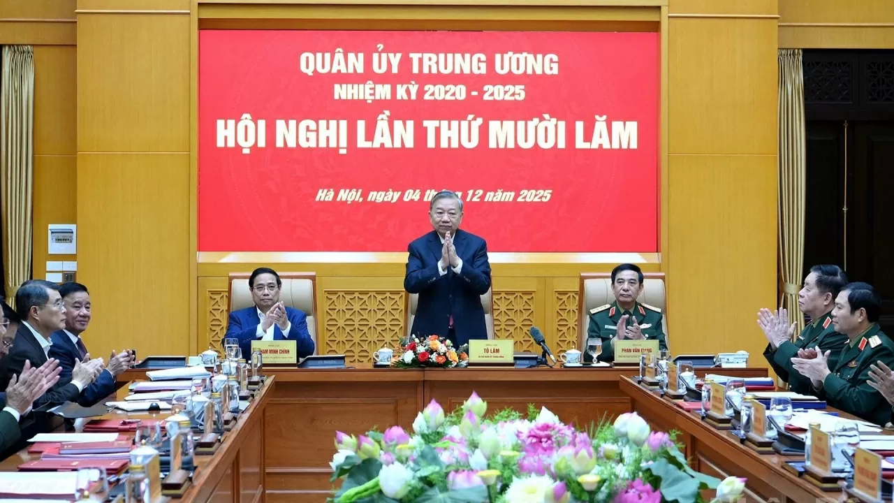 Tổng Bí thư Tô Lâm, Bí thư Quân ủy Trung ương chủ trì Hội nghị Quân ủy Trung ương lần thứ 15. (Nguồn: Báo Nhân dân)