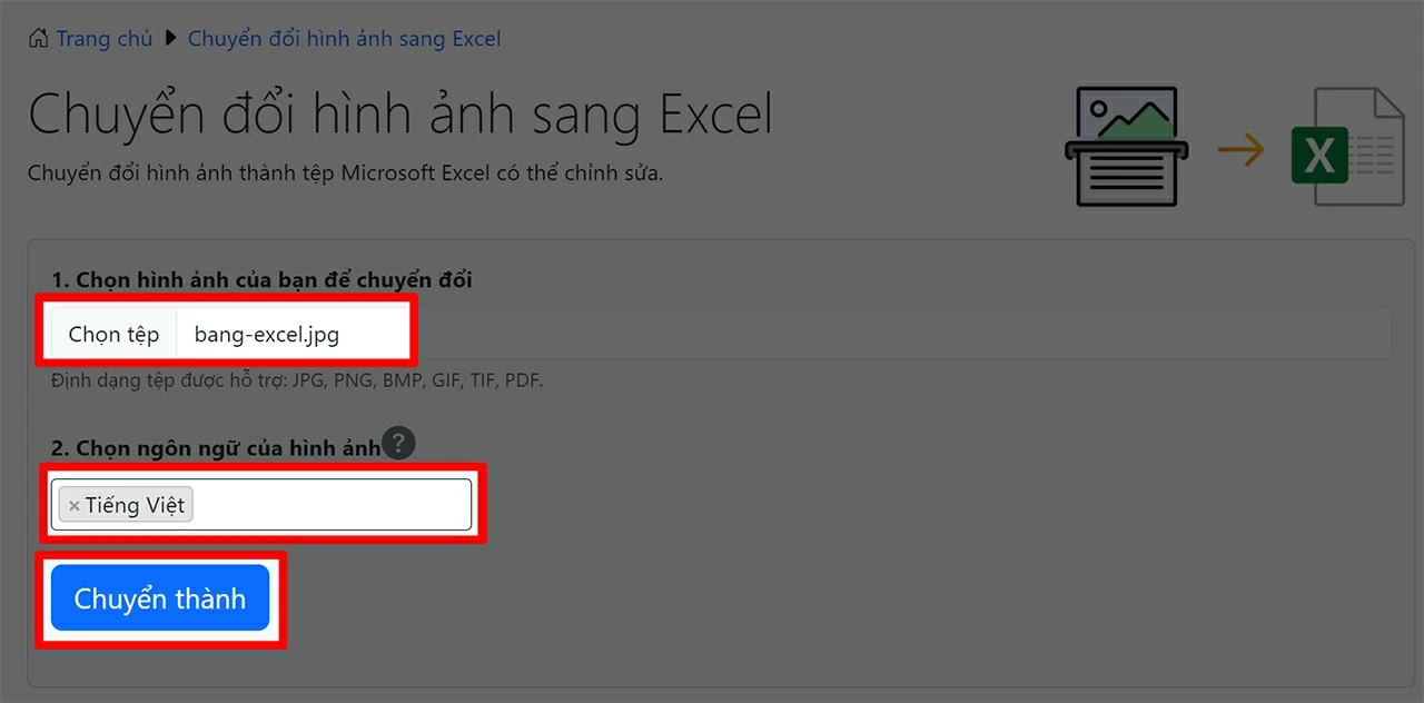 Tải file ảnh cần chuyển lên. Tải file ảnh cần chuyển lên.