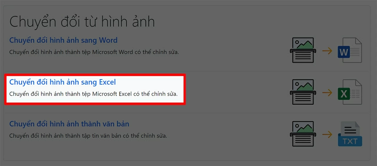 Truy cập vào website Fileeagle tại đây, sau đó chọn mục Chuyển ảnh sang Excel. Truy cập vào website Fileeagle tại đây, sau đó chọn mục Chuyển ảnh sang Excel.