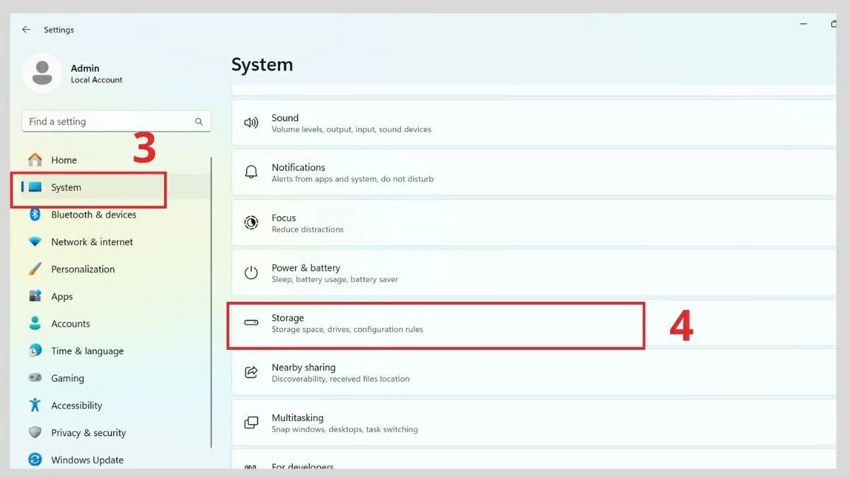 Chọn System → Storage.