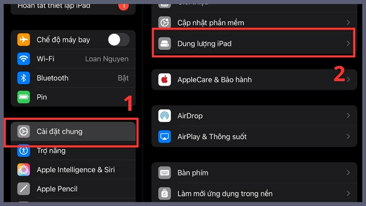 Xem lại dung lượng lưu trữ.