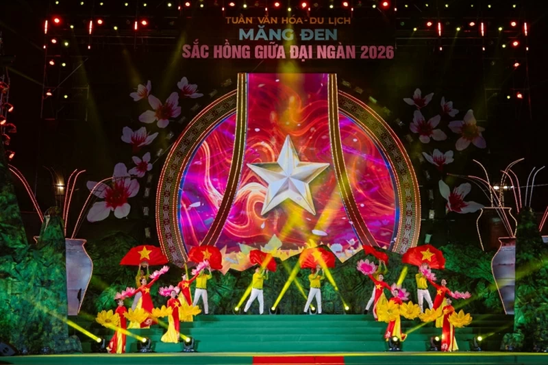 Sân khấu nghệ thuật với nhiều nghệ sĩ biểu diễn tại chương trình