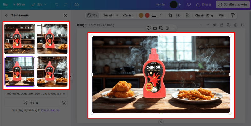 Canva AI sẽ gợi ý 4 mẫu nền khác nhau dựa trên mô tả. Canva AI sẽ gợi ý 4 mẫu nền khác nhau dựa trên mô tả.